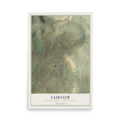 Map of Fairview, Luzerne County, Pennsylvania, 12 x 18 inch unframed archival matte print