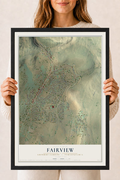Map of Fairview, Luzerne County, Pennsylvania, 18 x 24 inch print in a black wood frame