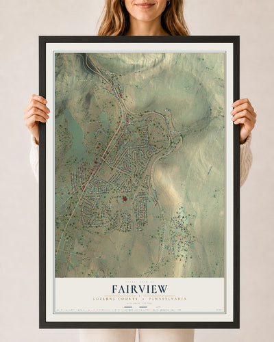Map of Fairview, Luzerne County, Pennsylvania, 24 x 36 inch print in a black wood frame