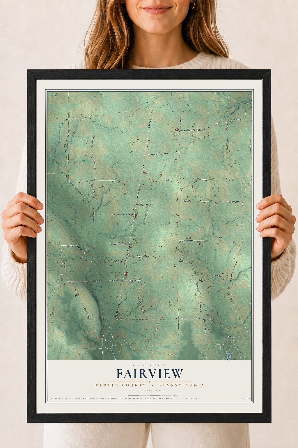 Map of Fairview, Mercer County, Pennsylvania, 18 x 24 inch print in a black wood frame