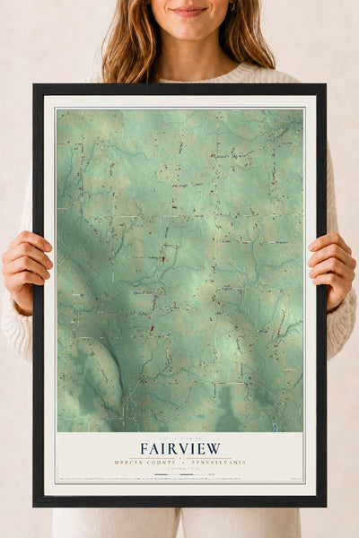 Map of Fairview, Mercer County, Pennsylvania, 18 x 24 inch print in a black wood frame