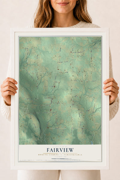 Map of Fairview, Mercer County, Pennsylvania, 18 x 24 inch print in a white wood frame