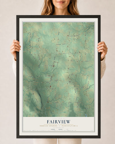 Map of Fairview, Mercer County, Pennsylvania, 24 x 36 inch print in a black wood frame