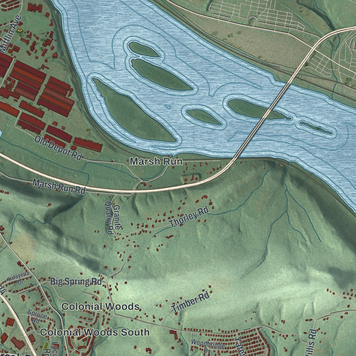 Second close-up of the map of Fairview, York County, Pennsylvania print showing more streets and buildings