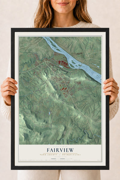 Map of Fairview, York County, Pennsylvania, 18 x 24 inch print in a black wood frame