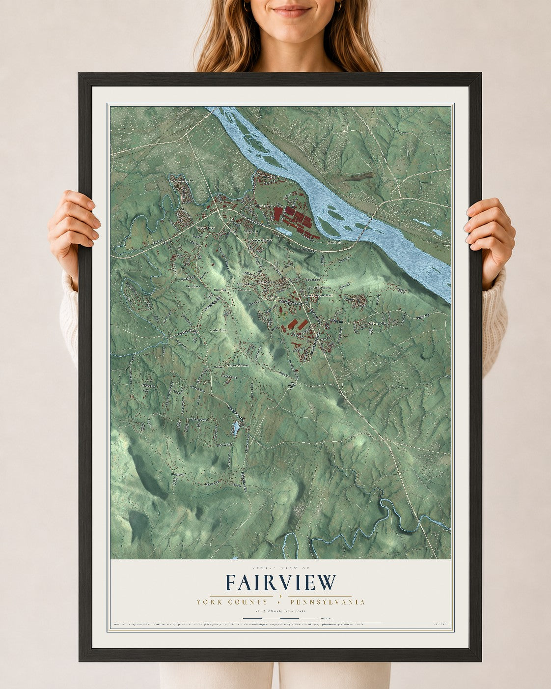 Map of Fairview, York County, Pennsylvania, 24 x 36 inch print in a black wood frame
