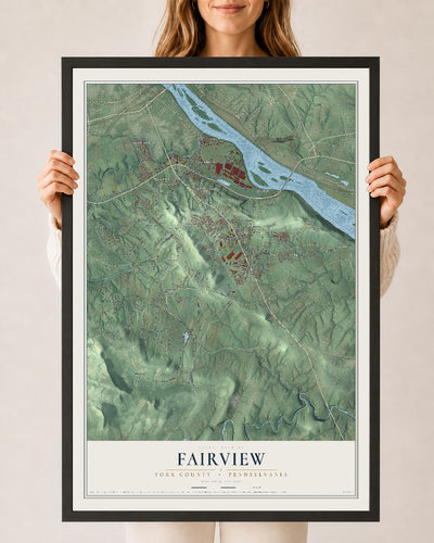 Map of Fairview, York County, Pennsylvania, 24 x 36 inch print in a black wood frame