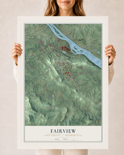 Map of Fairview, York County, Pennsylvania, 24 x 36 inch print in a white wood frame
