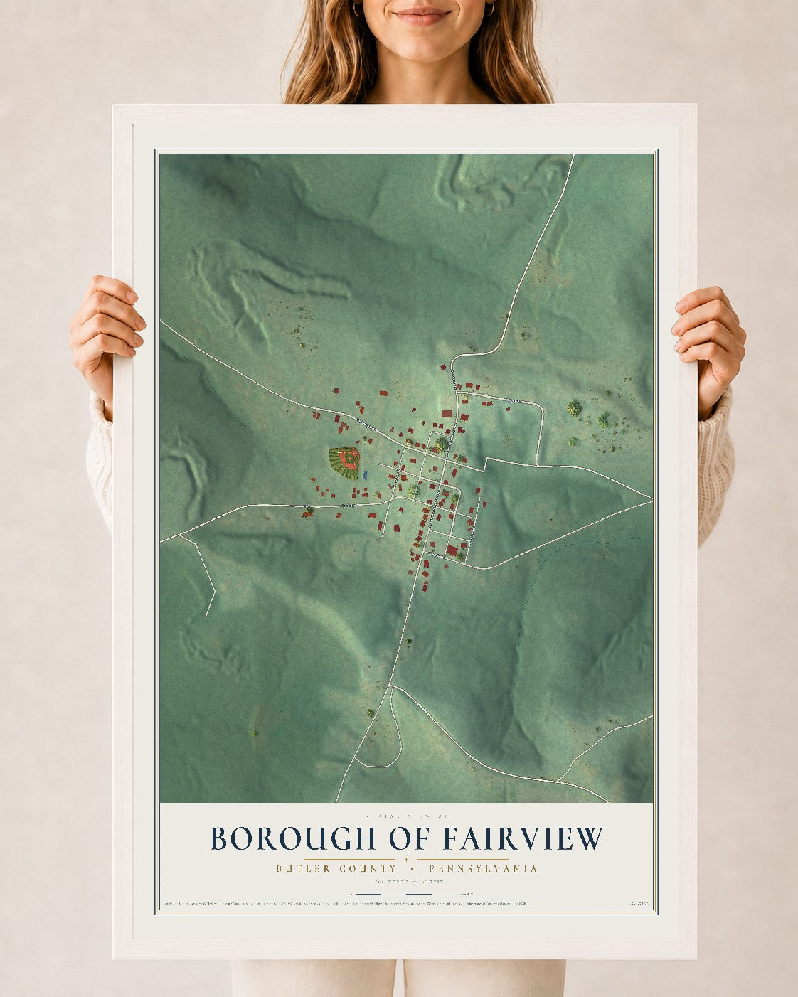 Map of the Borough of Fairview, Butler County, Pennsylvania, 24 x 36 inch print in a white wood frame