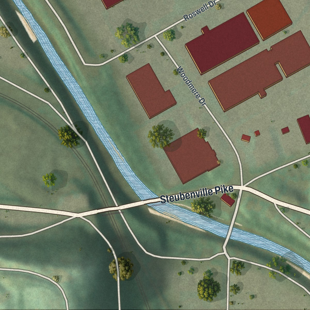 Second close-up of the map of Fairywood, Pennsylvania print showing more streets and buildings