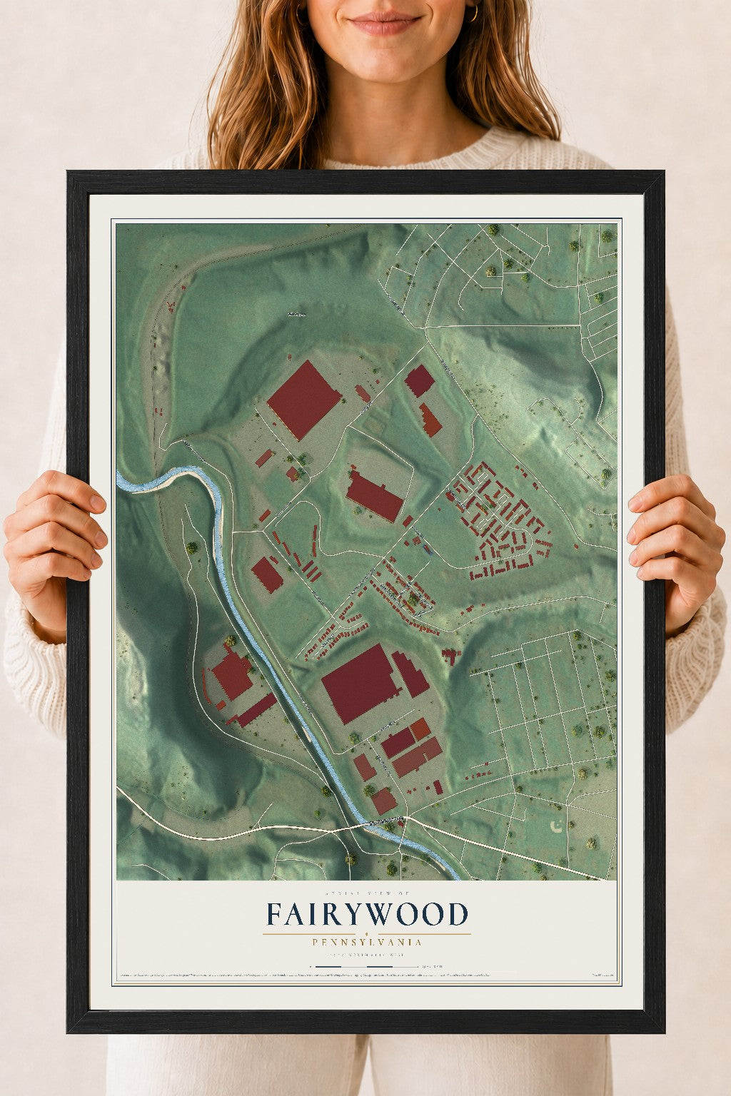 Map of Fairywood, Pennsylvania, 18 x 24 inch print in a black wood frame