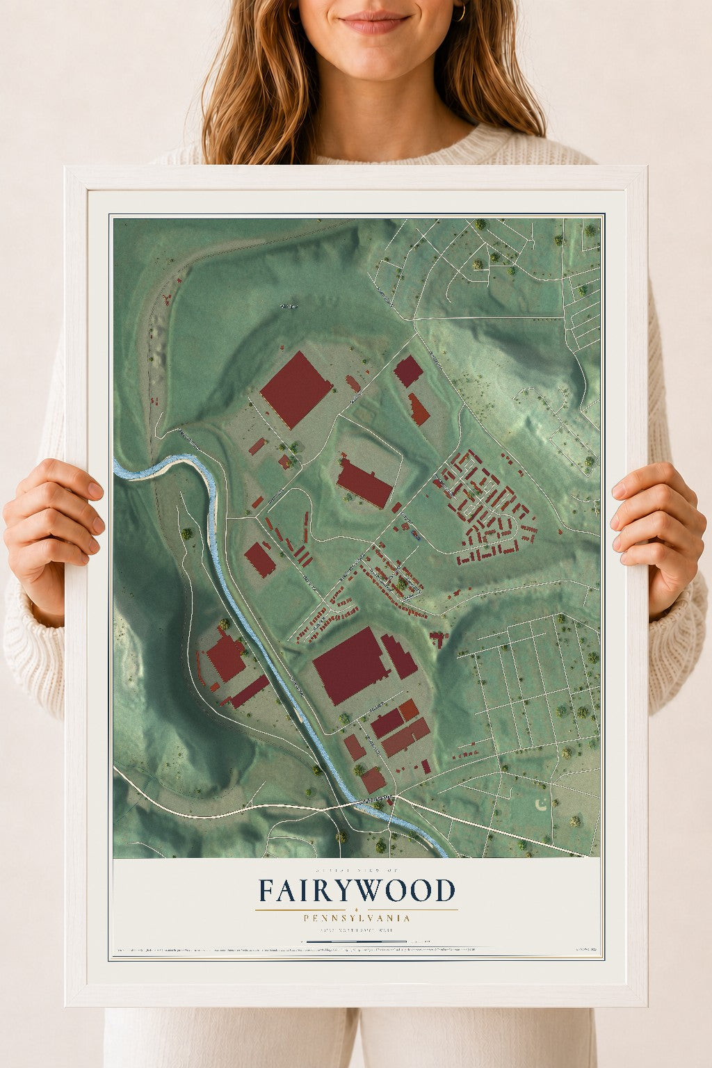 Map of Fairywood, Pennsylvania, 18 x 24 inch print in a white wood frame