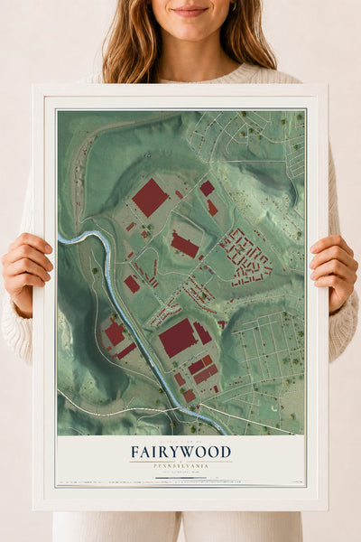 Map of Fairywood, Pennsylvania, 18 x 24 inch print in a white wood frame
