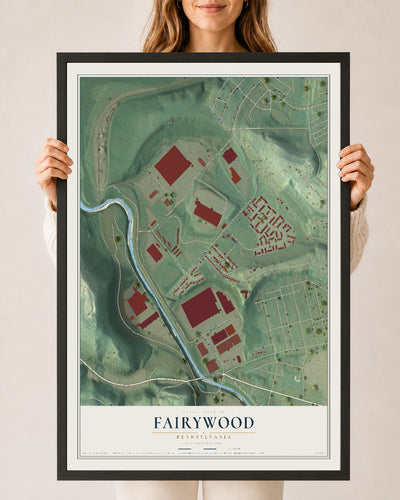 Map of Fairywood, Pennsylvania, 24 x 36 inch print in a black wood frame