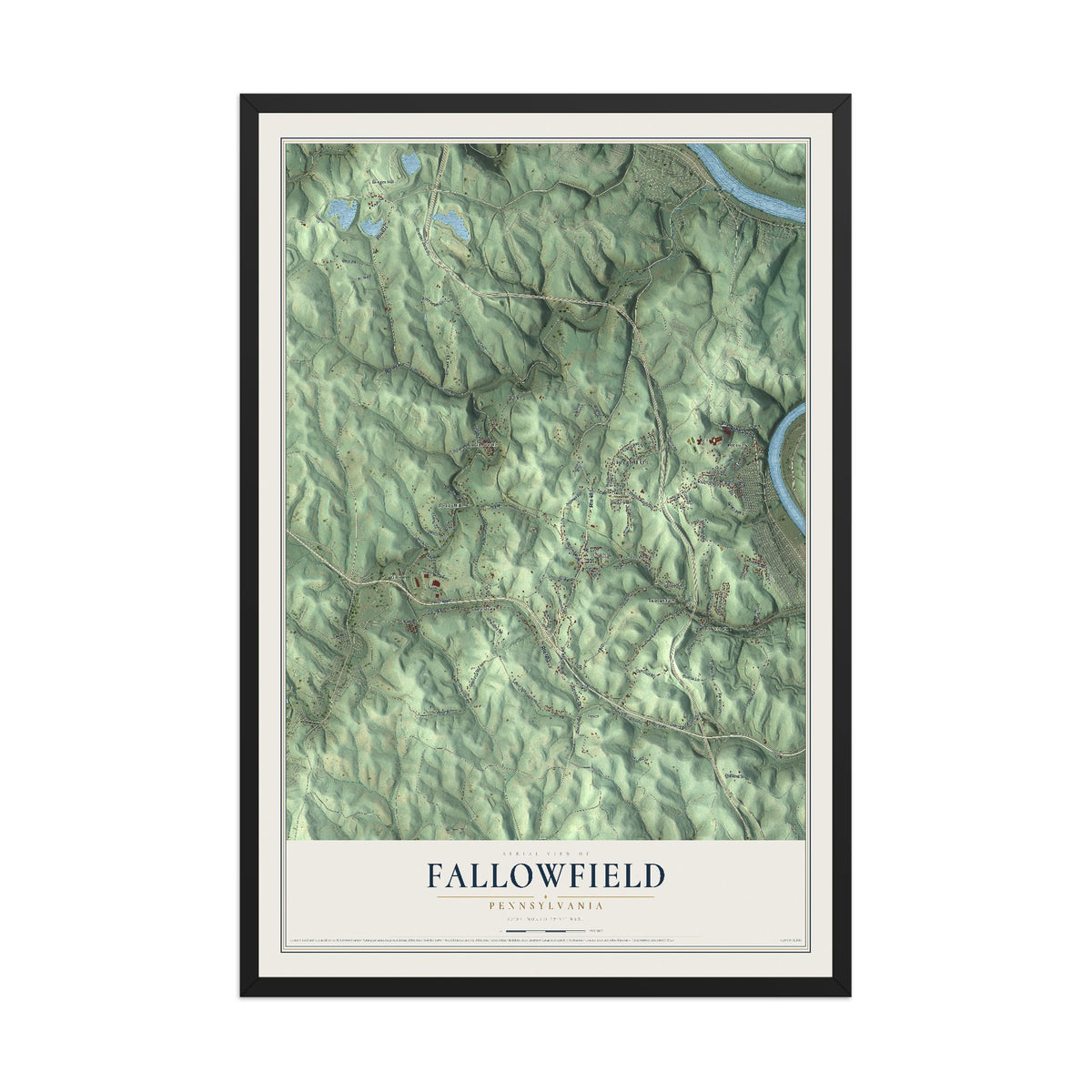 Map of Fallowfield, Pennsylvania, 12 x 18 inch print in a black wood frame