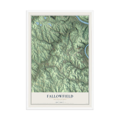 Map of Fallowfield, Pennsylvania, 12 x 18 inch print in a white wood frame