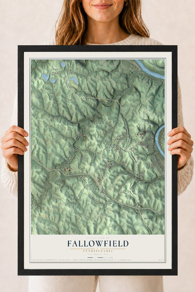 Map of Fallowfield, Pennsylvania, 18 x 24 inch print in a black wood frame