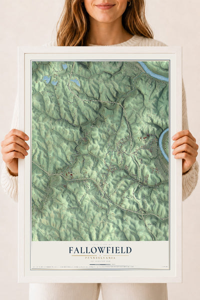 Map of Fallowfield, Pennsylvania, 18 x 24 inch print in a white wood frame
