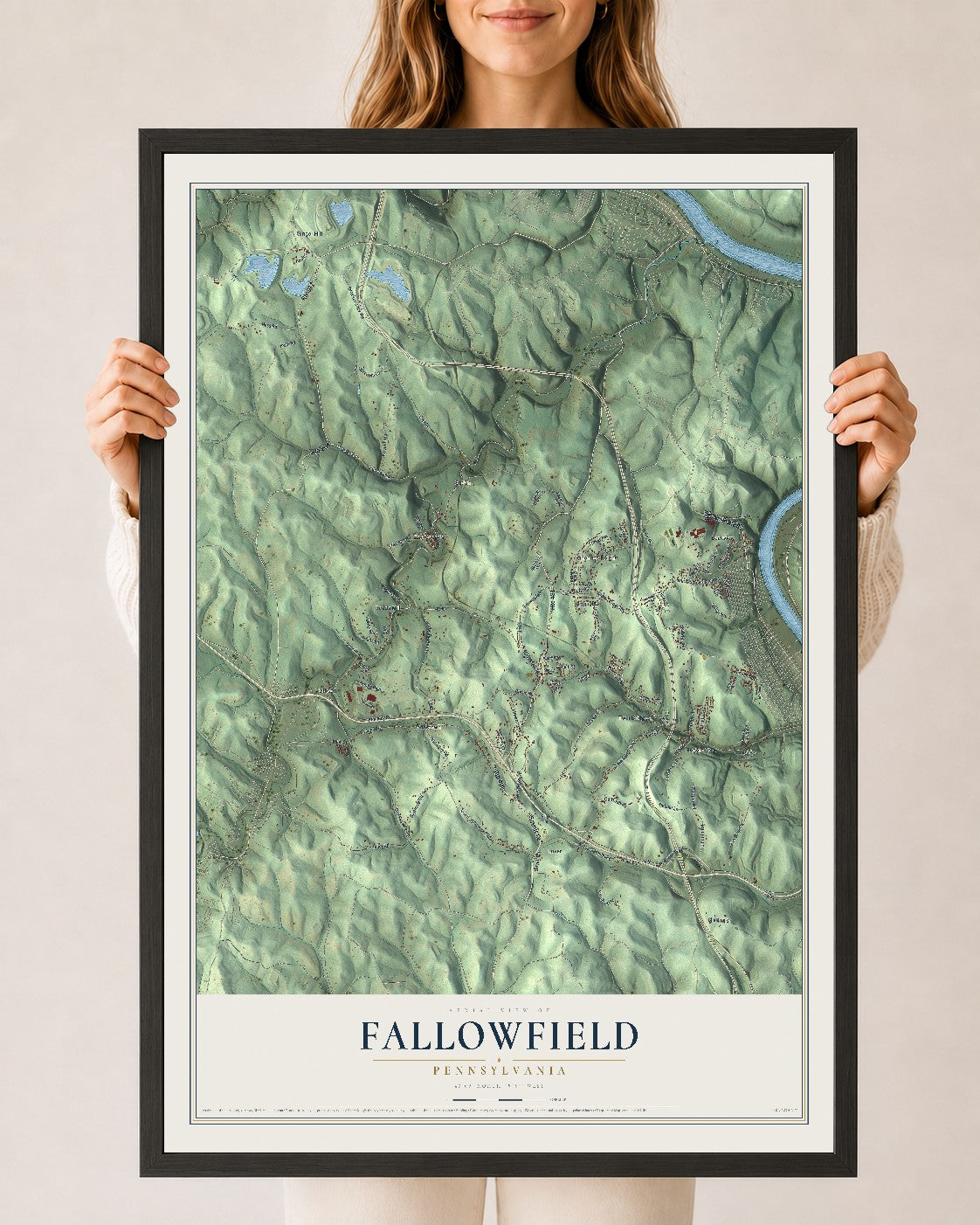 Map of Fallowfield, Pennsylvania, 24 x 36 inch print in a black wood frame