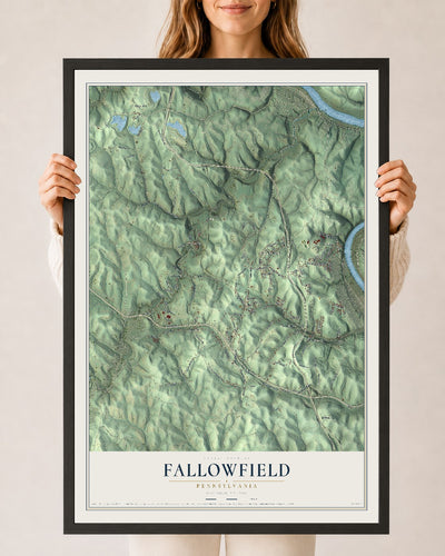 Map of Fallowfield, Pennsylvania, 24 x 36 inch print in a black wood frame
