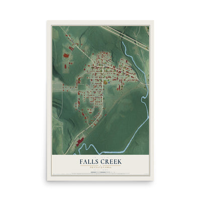 Map of Falls Creek, Pennsylvania, 12 x 18 inch unframed archival matte print