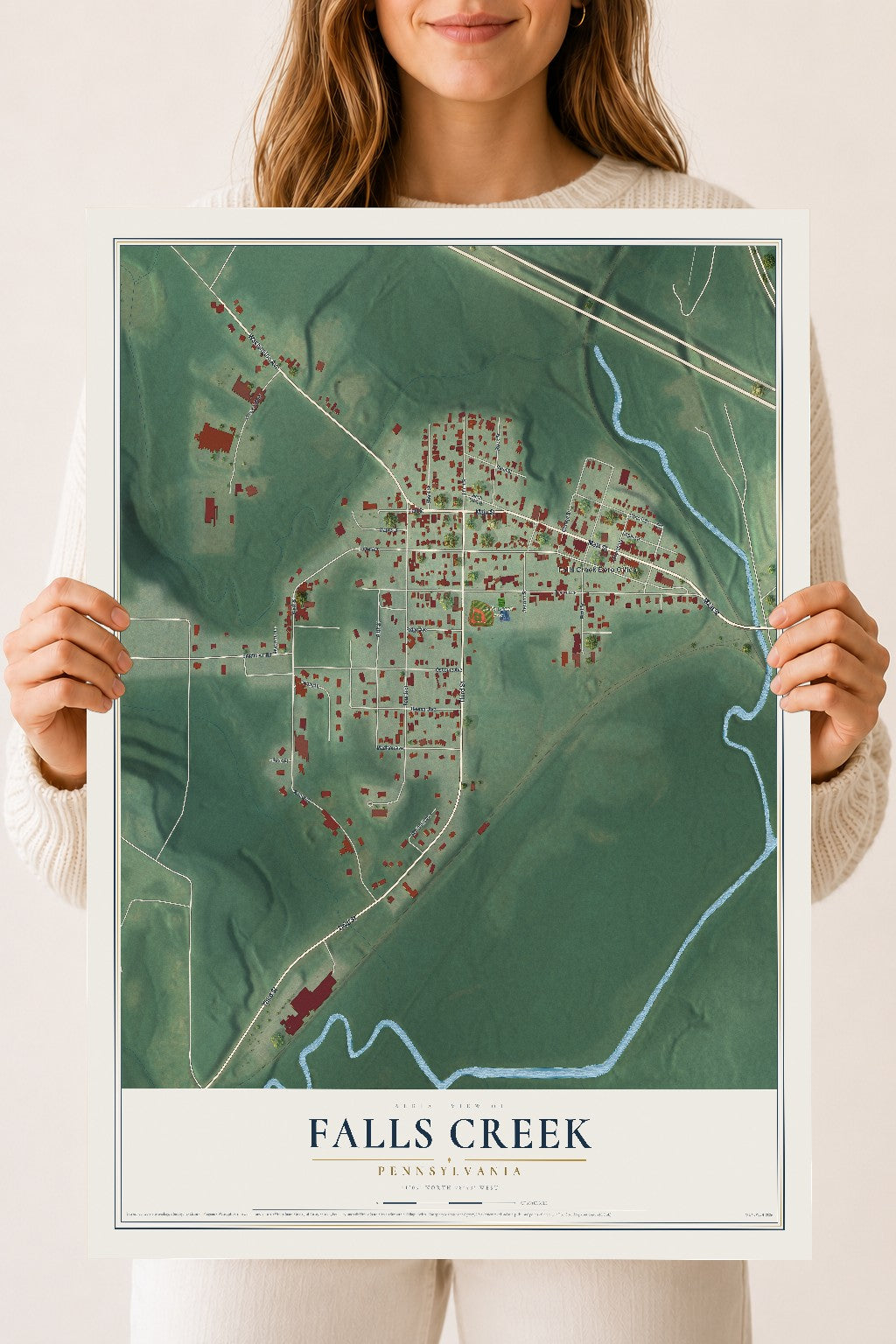 Map of Falls Creek, Pennsylvania, 18 x 24 inch unframed archival matte print