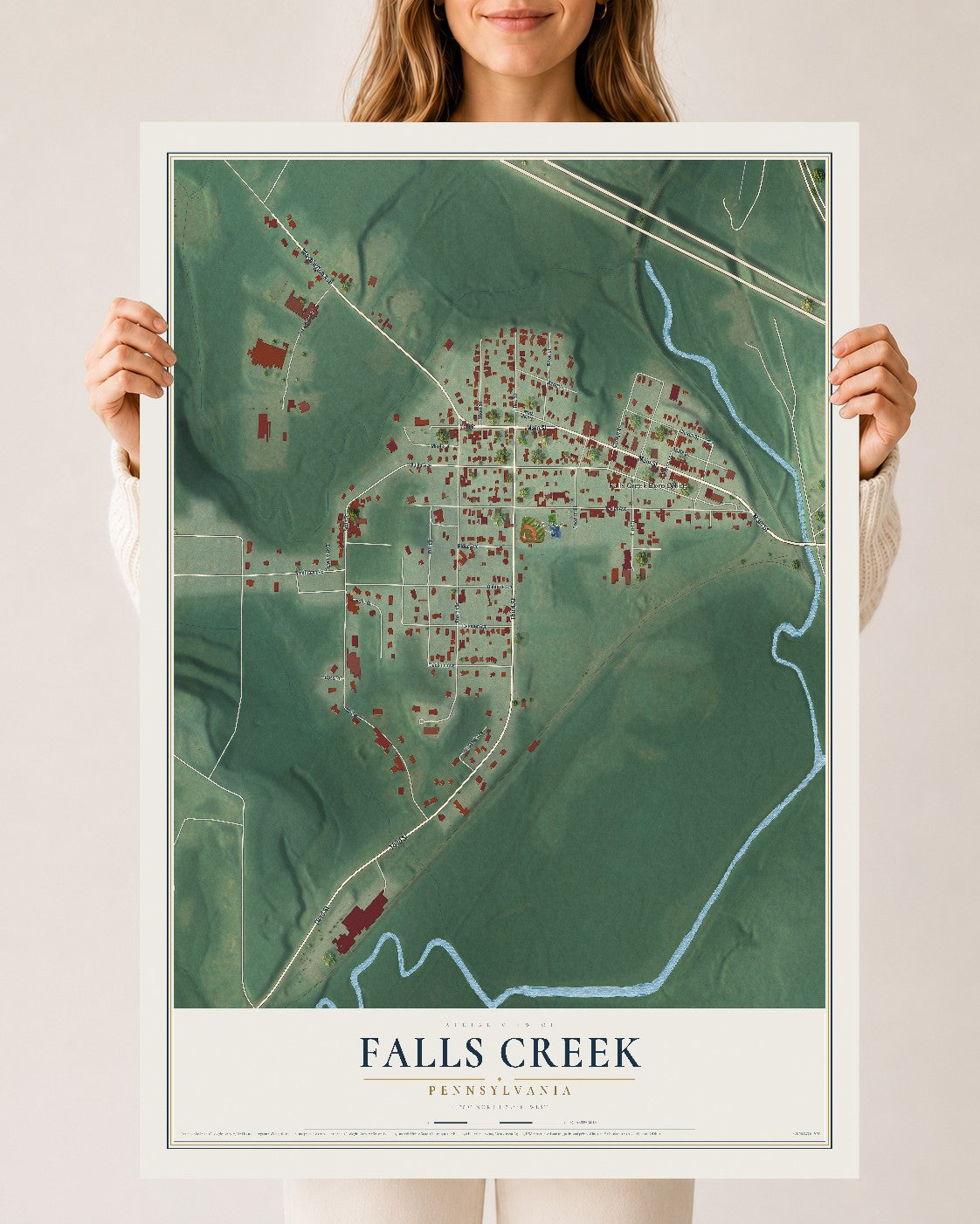 Map of Falls Creek, Pennsylvania, 24 x 36 inch unframed archival matte print