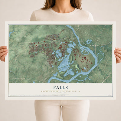 Map of Falls, Bucks County, Pennsylvania, 18 x 24 inch unframed archival matte print