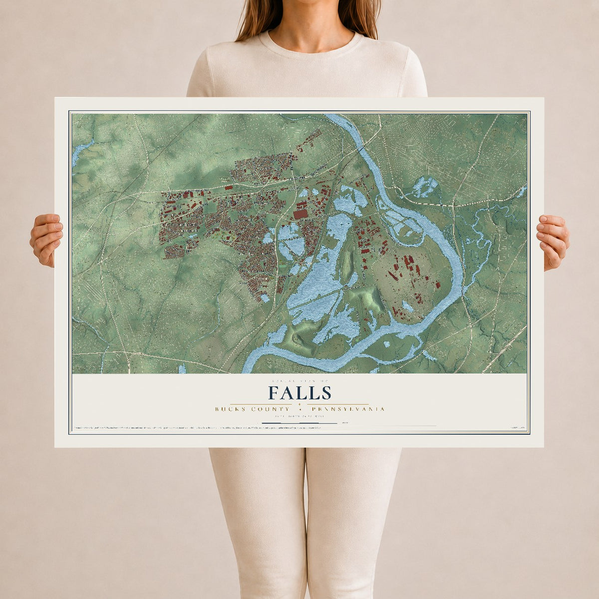 Map of Falls, Bucks County, Pennsylvania, 24 x 36 inch unframed archival matte print