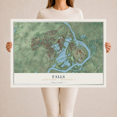 Map of Falls, Bucks County, Pennsylvania, 24 x 36 inch unframed archival matte print