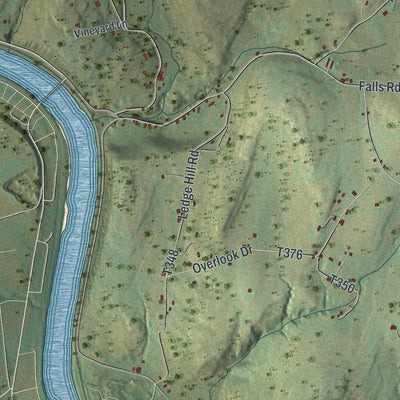 Second close-up of the map of Falls, Wyoming County, Pennsylvania print showing more streets and buildings