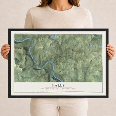 Map of Falls, Wyoming County, Pennsylvania, 12 x 18 inch print in a black wood frame