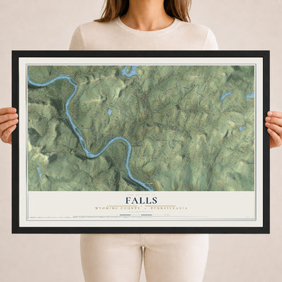 Map of Falls, Wyoming County, Pennsylvania, 18 x 24 inch print in a black wood frame