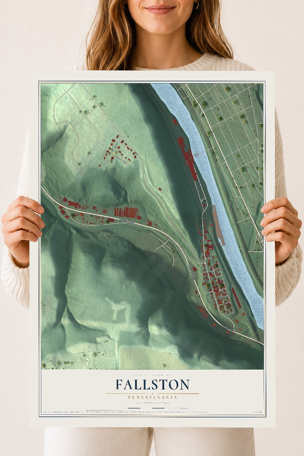 Map of Fallston, Pennsylvania, 18 x 24 inch unframed archival matte print