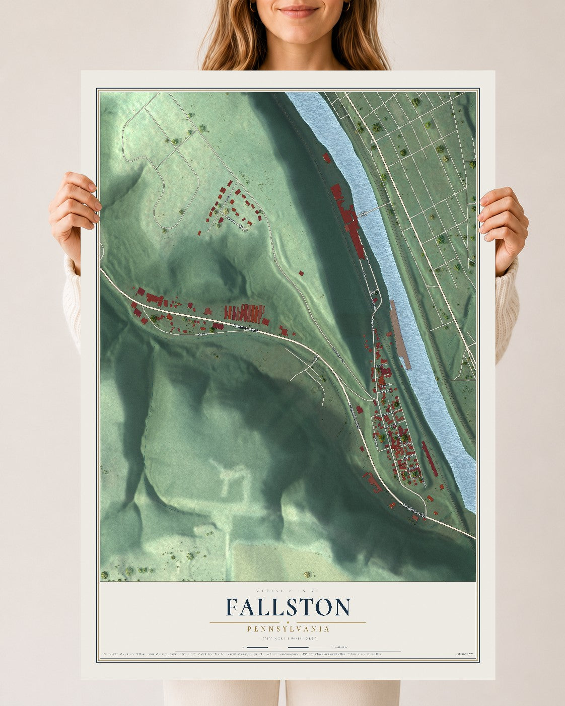 Map of Fallston, Pennsylvania, 24 x 36 inch unframed archival matte print