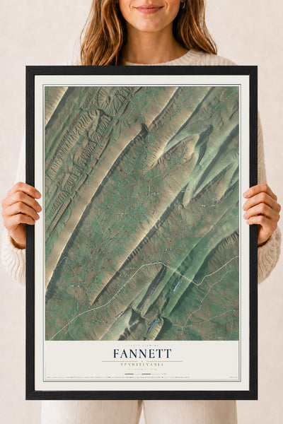 Map of Fannett, Pennsylvania, 18 x 24 inch print in a black wood frame