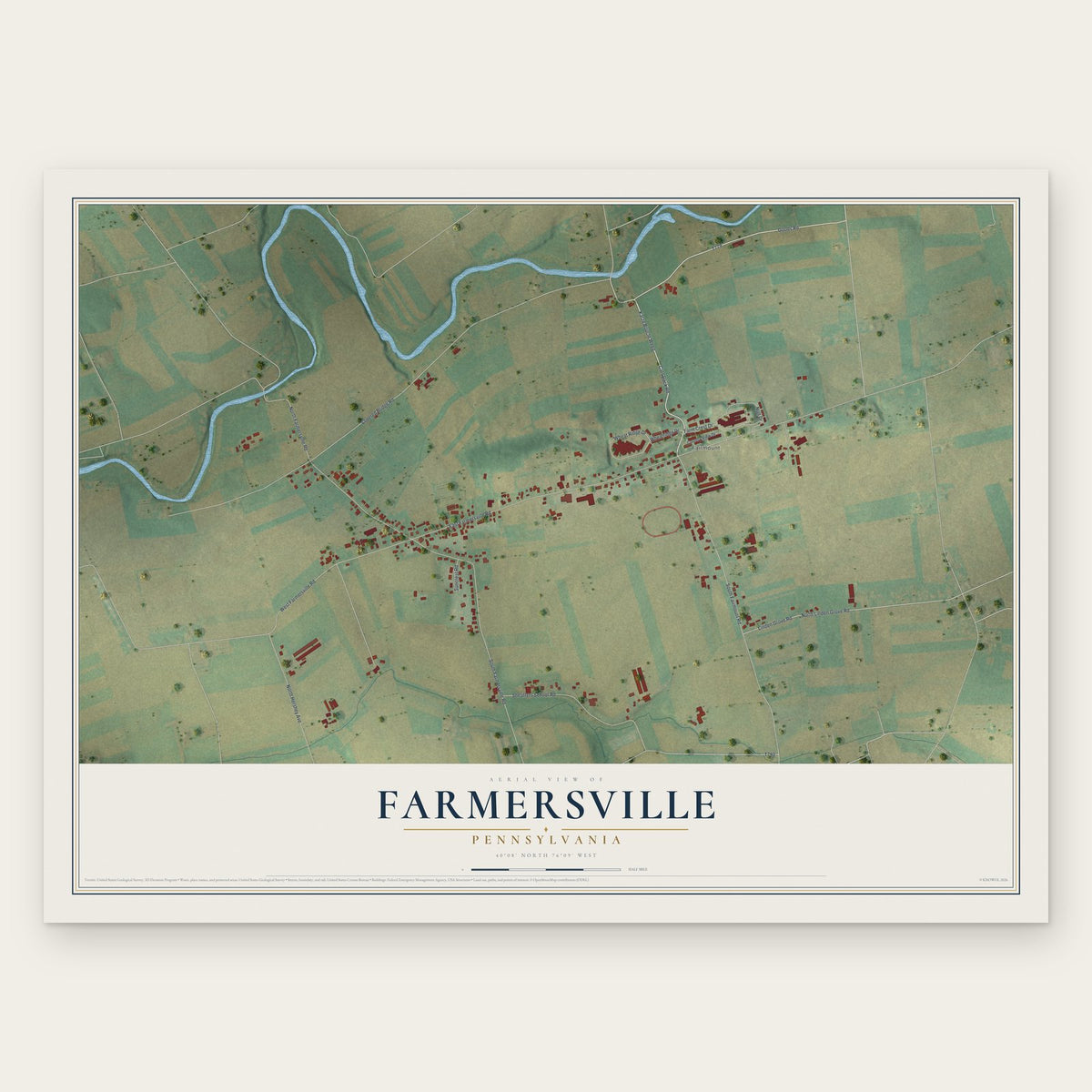 Farmersville, Pennsylvania map print, the full design