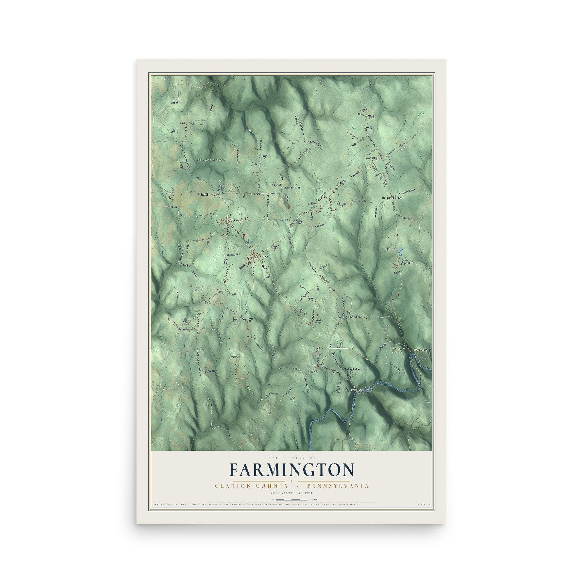 Map of Farmington, Clarion County, Pennsylvania, 12 x 18 inch unframed archival matte print