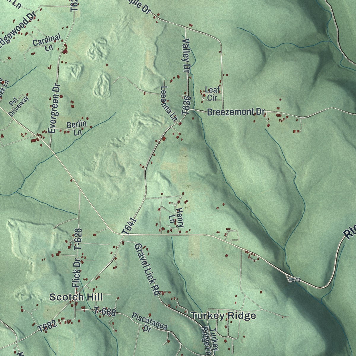Second close-up of the map of Farmington, Clarion County, Pennsylvania print showing more streets and buildings