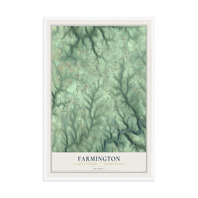 Map of Farmington, Clarion County, Pennsylvania, 12 x 18 inch print in a white wood frame