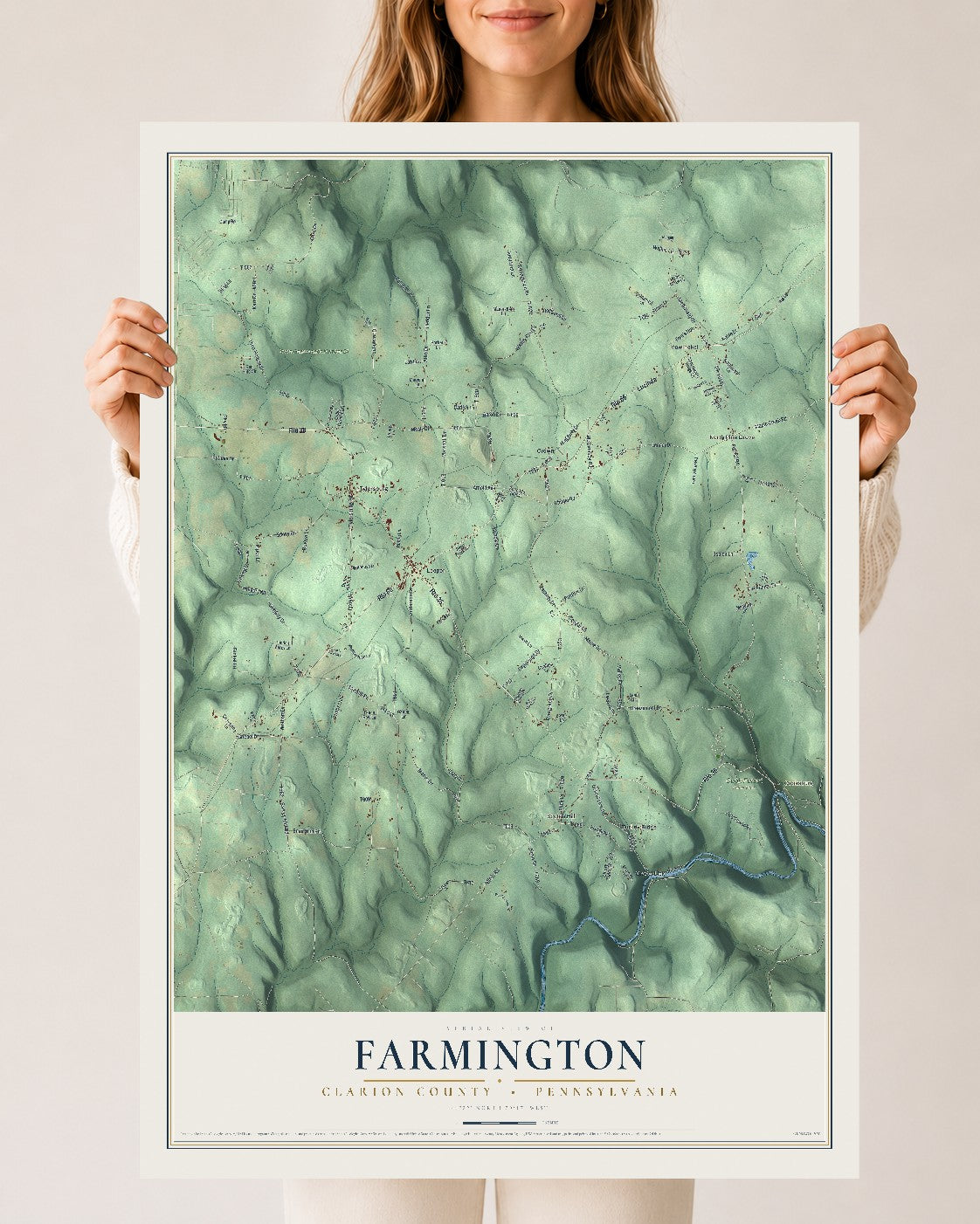 Map of Farmington, Clarion County, Pennsylvania, 24 x 36 inch unframed archival matte print