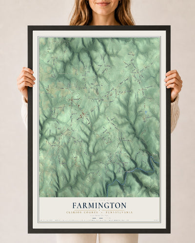 Map of Farmington, Clarion County, Pennsylvania, 24 x 36 inch print in a black wood frame
