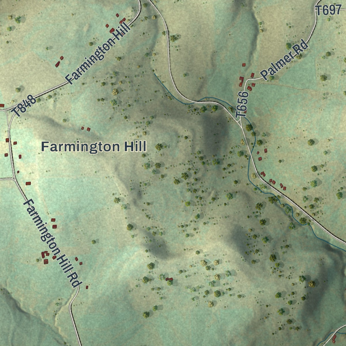 Second close-up of the map of Farmington, Tioga County, Pennsylvania print showing more streets and buildings