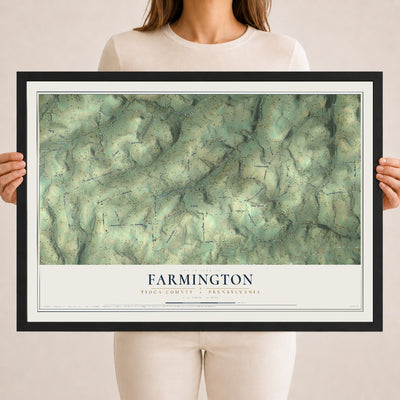 Map of Farmington, Tioga County, Pennsylvania, 18 x 24 inch print in a black wood frame