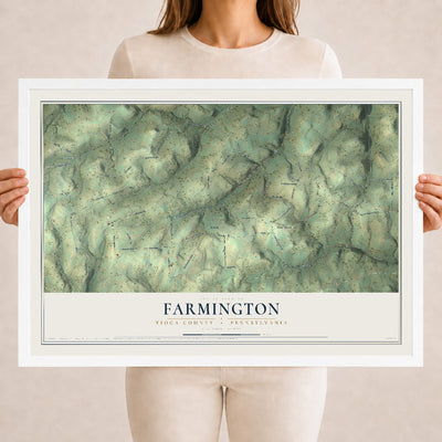 Map of Farmington, Tioga County, Pennsylvania, 18 x 24 inch print in a white wood frame