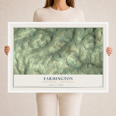 Map of Farmington, Tioga County, Pennsylvania, 24 x 36 inch print in a white wood frame