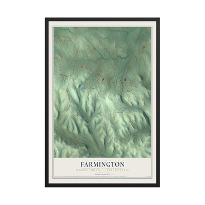 Map of Farmington, Warren County, Pennsylvania, 12 x 18 inch print in a black wood frame