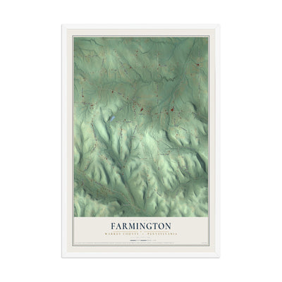 Map of Farmington, Warren County, Pennsylvania, 12 x 18 inch print in a white wood frame