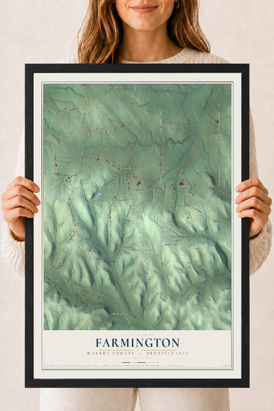 Map of Farmington, Warren County, Pennsylvania, 18 x 24 inch print in a black wood frame