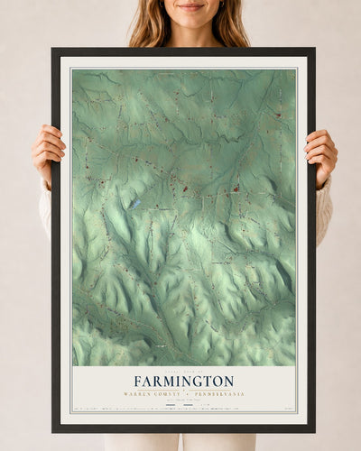Map of Farmington, Warren County, Pennsylvania, 24 x 36 inch print in a black wood frame